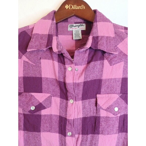Wrangler Wrancher Western Pearl Snap Shirt M Long Sleeve Pink Plaid Cowgirl - Picture 5 of 8
